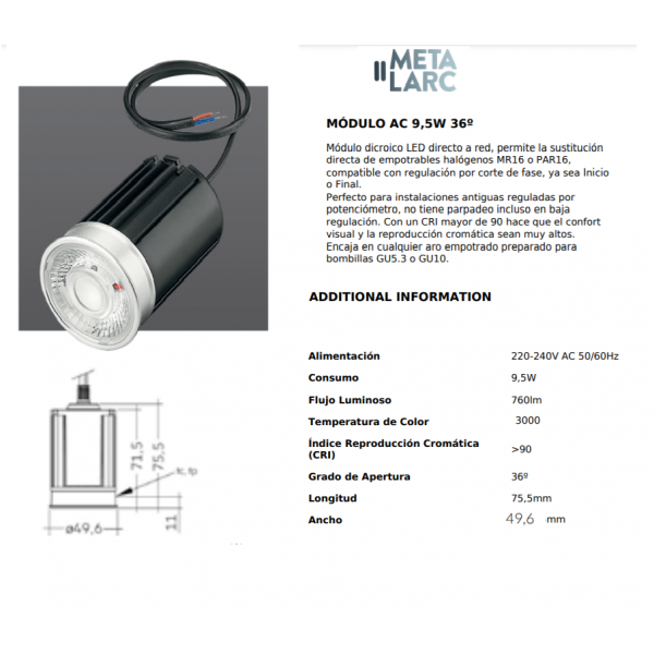 MODULO AC LED 9,5W 36º...